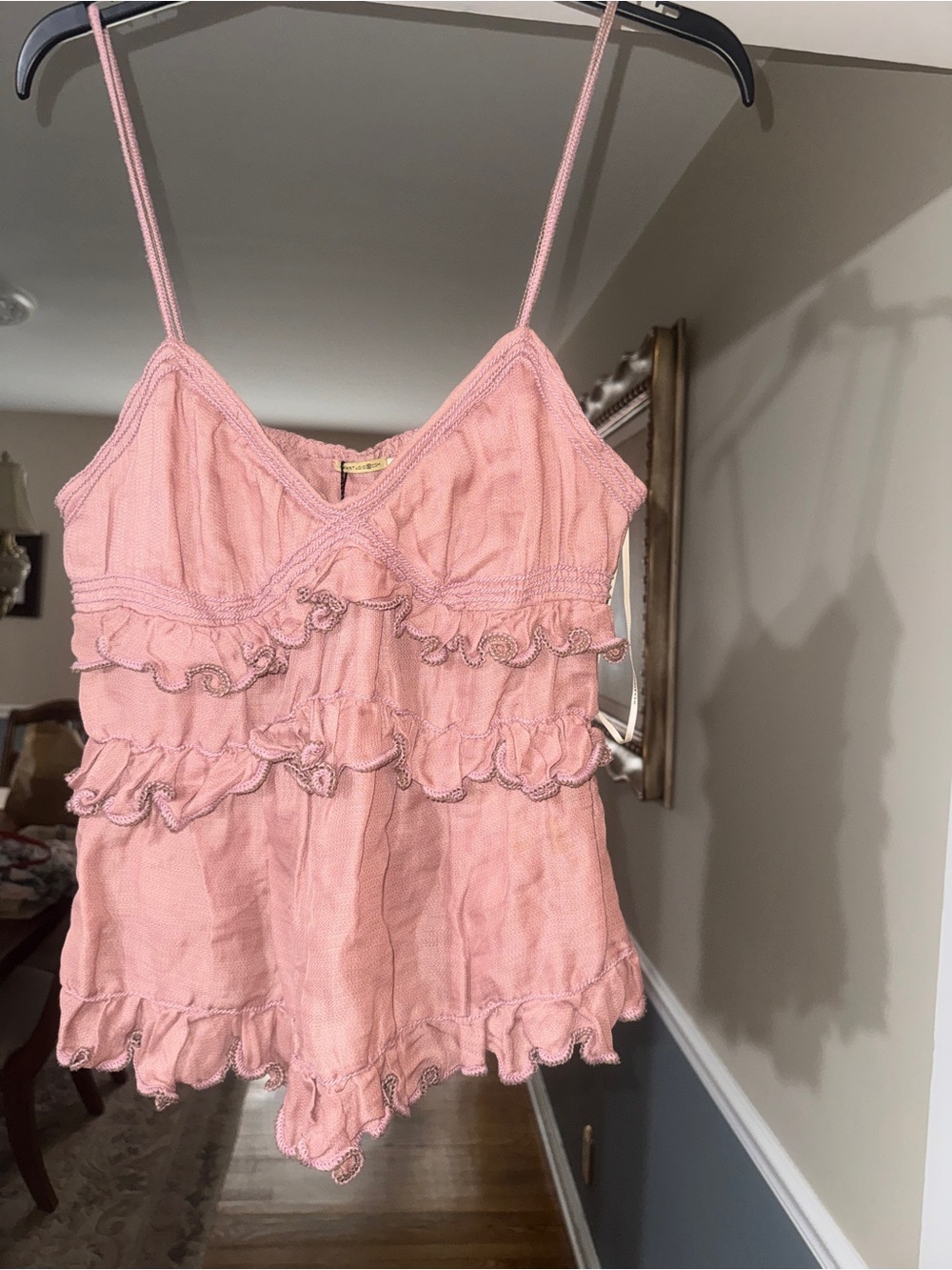 Max Studio Pink Ruffled Spaghetti Strap Tank Top